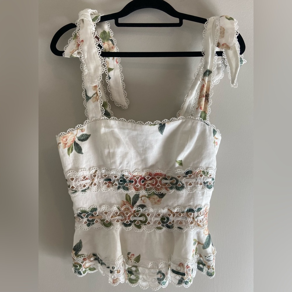 NWT Zimmermann Kirra Floral Tie Shoulder Cropped Top AU 2 US 8